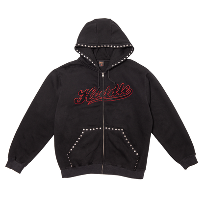 Hoddle Intarsia Script Zip Up Hood Black