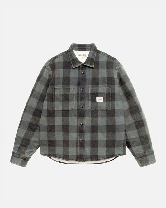 Stüssy Sherpa Lined Buffalo Plaid Shirt Grey