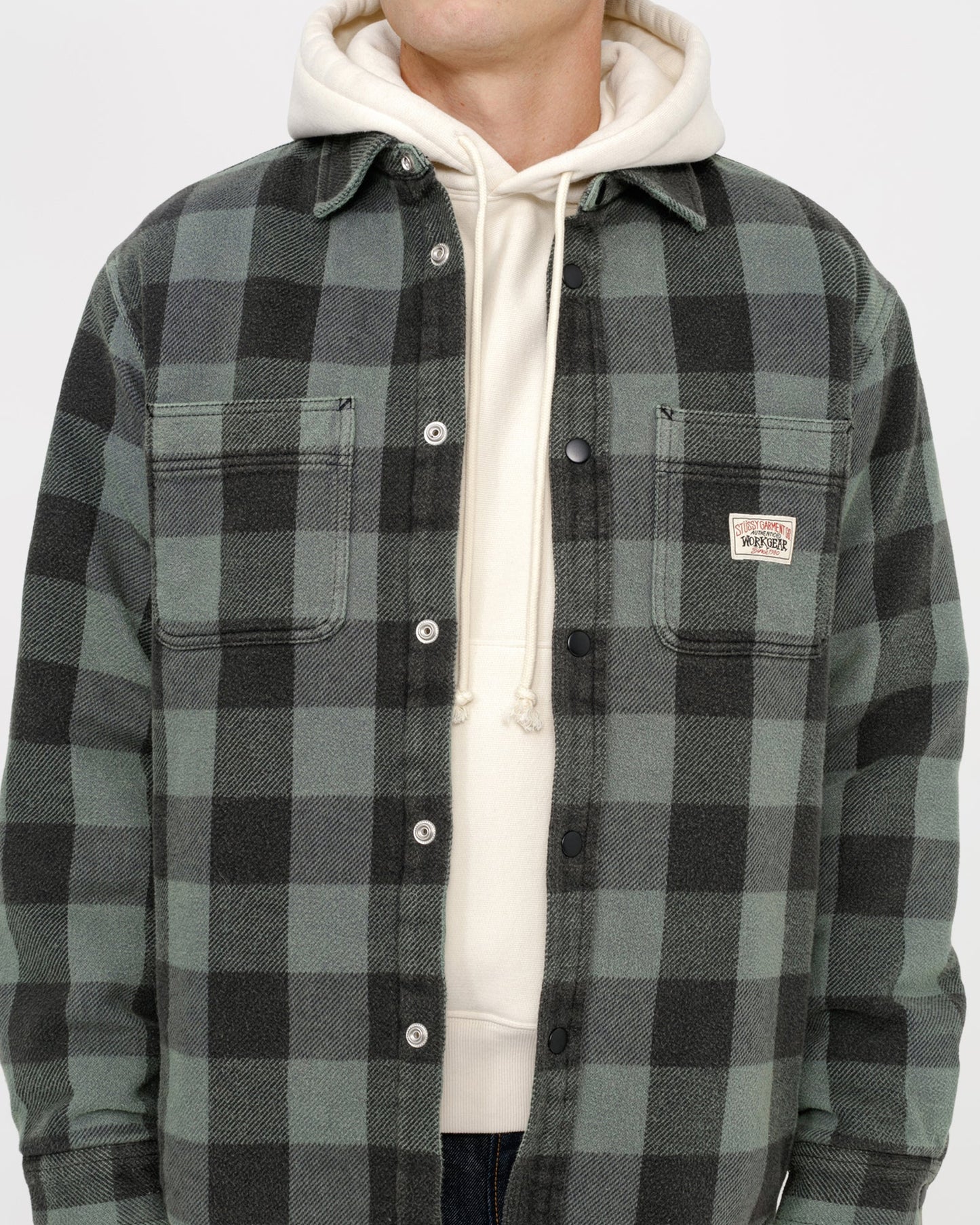 Stüssy Sherpa Lined Buffalo Plaid Shirt Grey