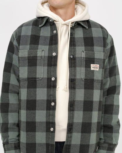 Stüssy Sherpa Lined Buffalo Plaid Shirt Grey