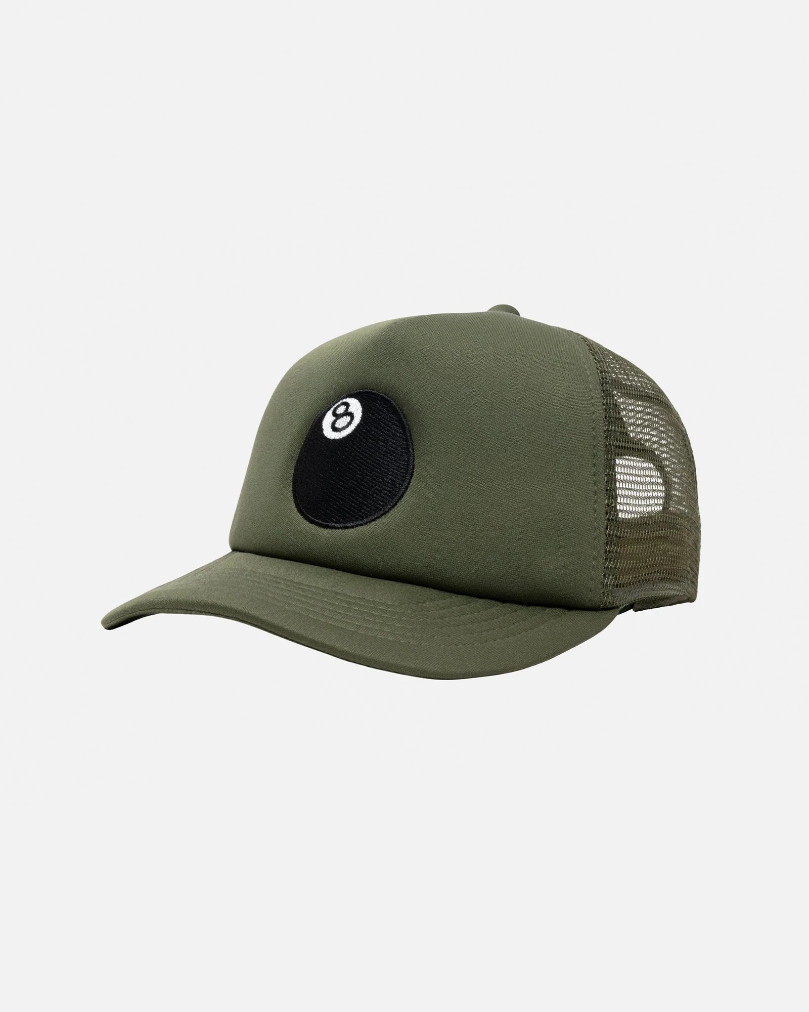 Stussy 8 Ball Trucker Cap: Olive