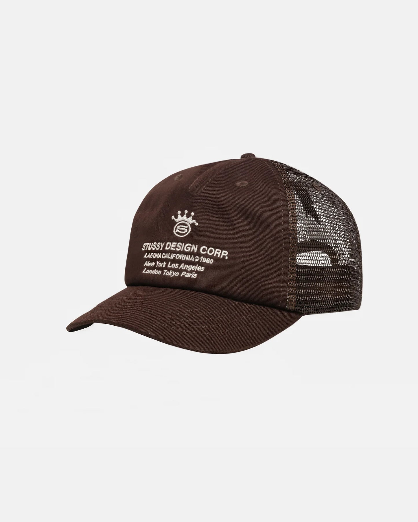 Stüssy Low Profile Design Crop Trucker Cap: Brown