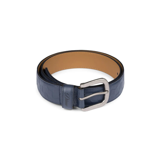 Dime Checkered Leather Belt: Navy