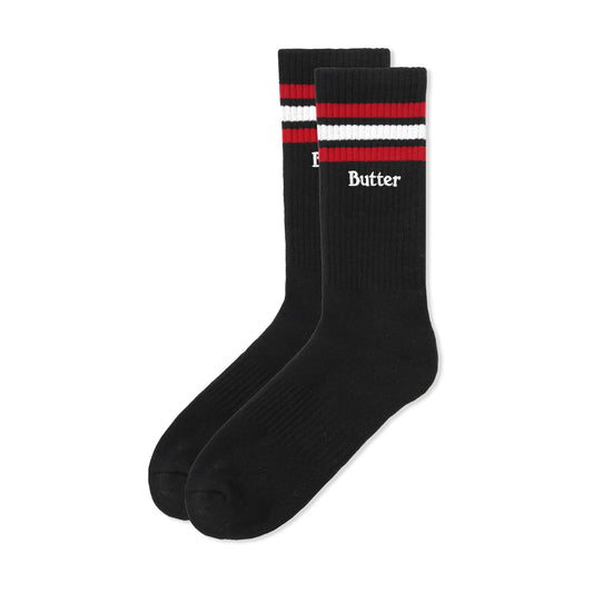 Butter Stripe Socks: Black red/white/red