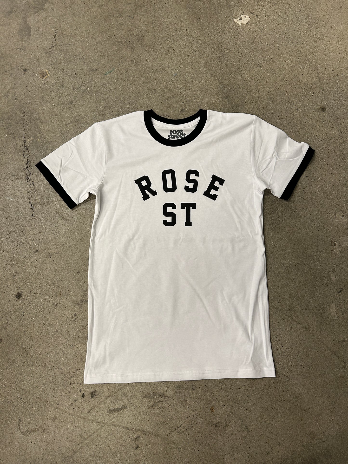 Rose Street Arc Logo Ringer Tee White w/ Black