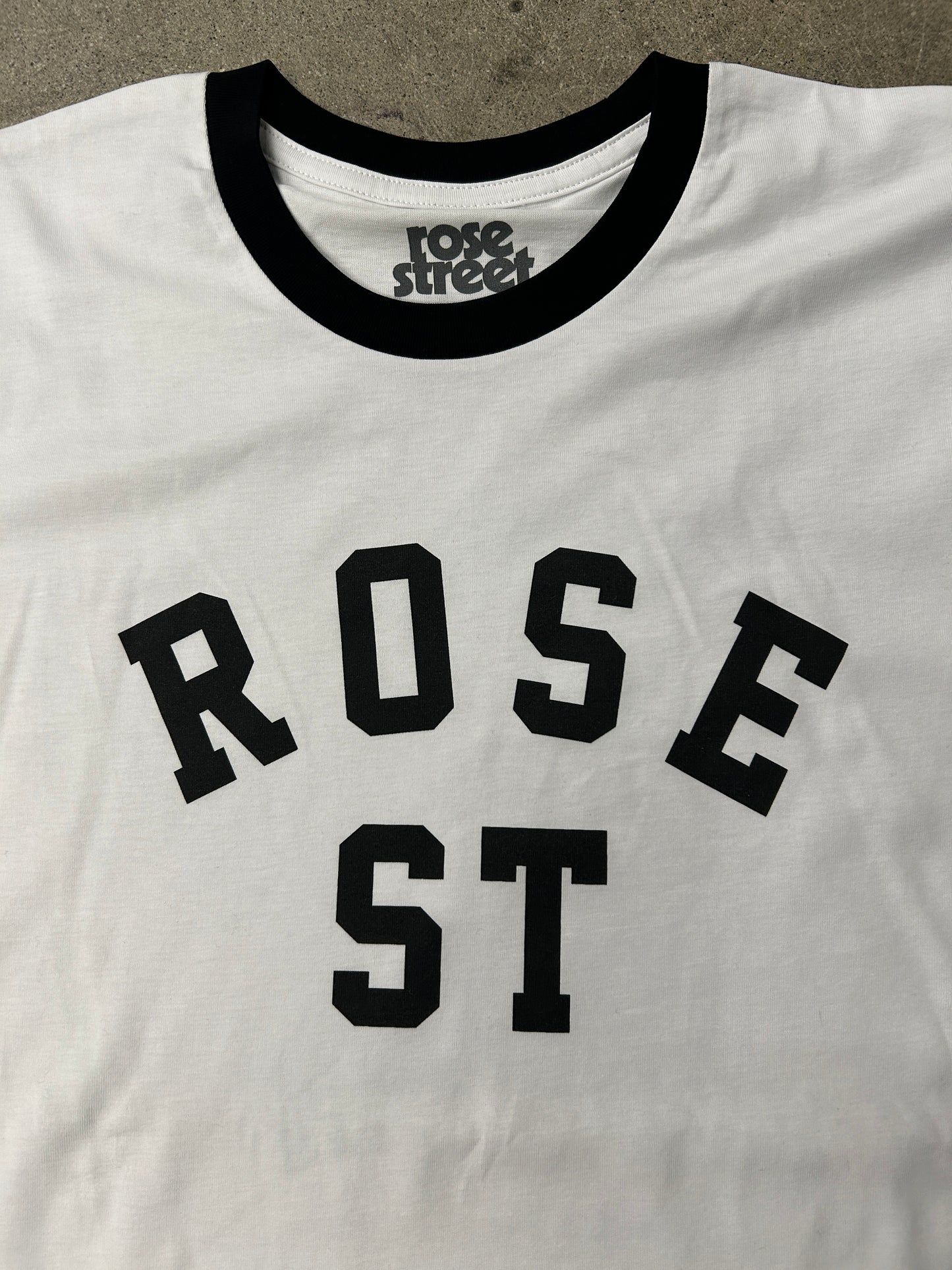 Rose Street Arc Logo Ringer Tee White w/ Black