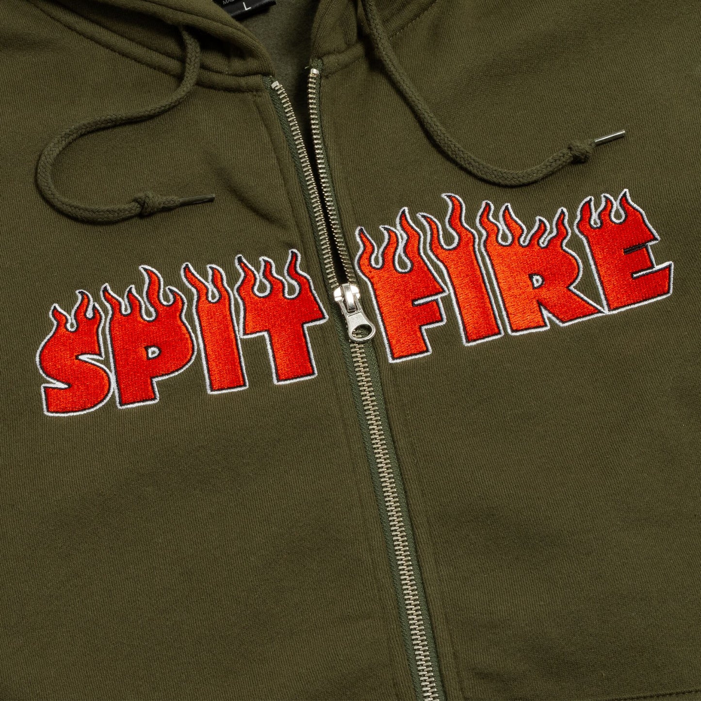 Spitfire Demonseed Script Embroidered Zip Hoodie: Olive