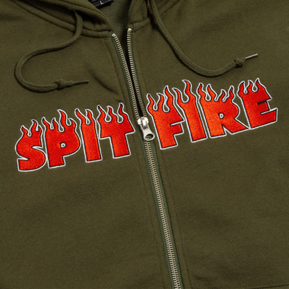 Spitfire Demonseed Script Embroidered Zip Hoodie: Olive