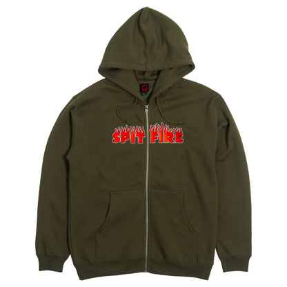 Spitfire Demonseed Script Embroidered Zip Hoodie: Olive