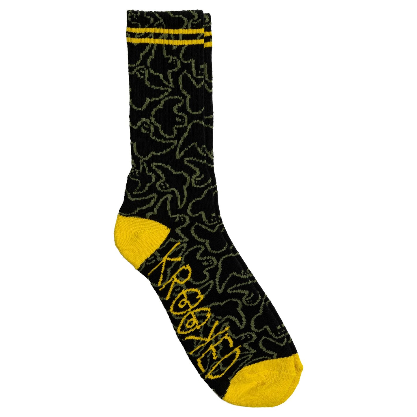 Krooked Multi Birds Socks: Blk/Olv/Yllw