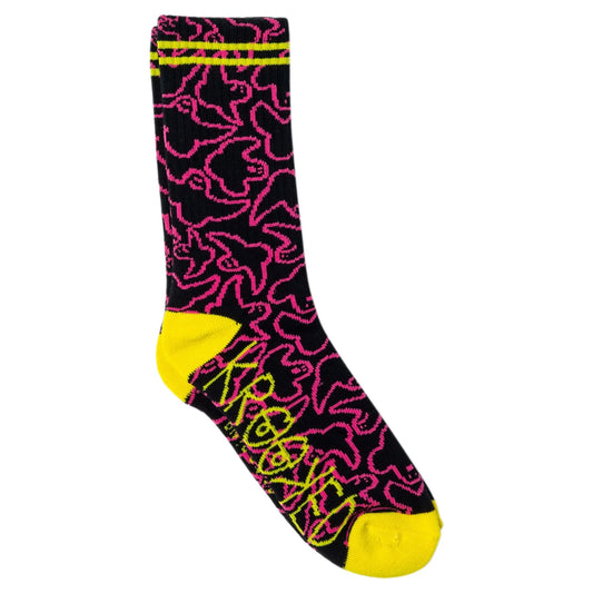 Krooked Multi Birds Sock Blk/Pink/Yllw