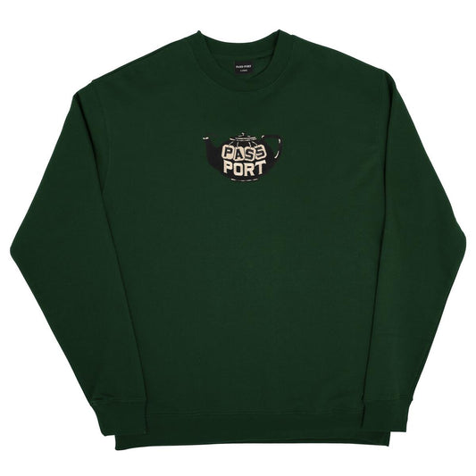 Pass-Port Tea-Pot Embroidery Sweater Forest Green